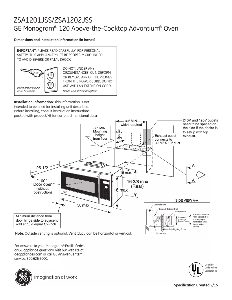 Página 1 del manual Ficha técnica Monogram ZSA1202JSS