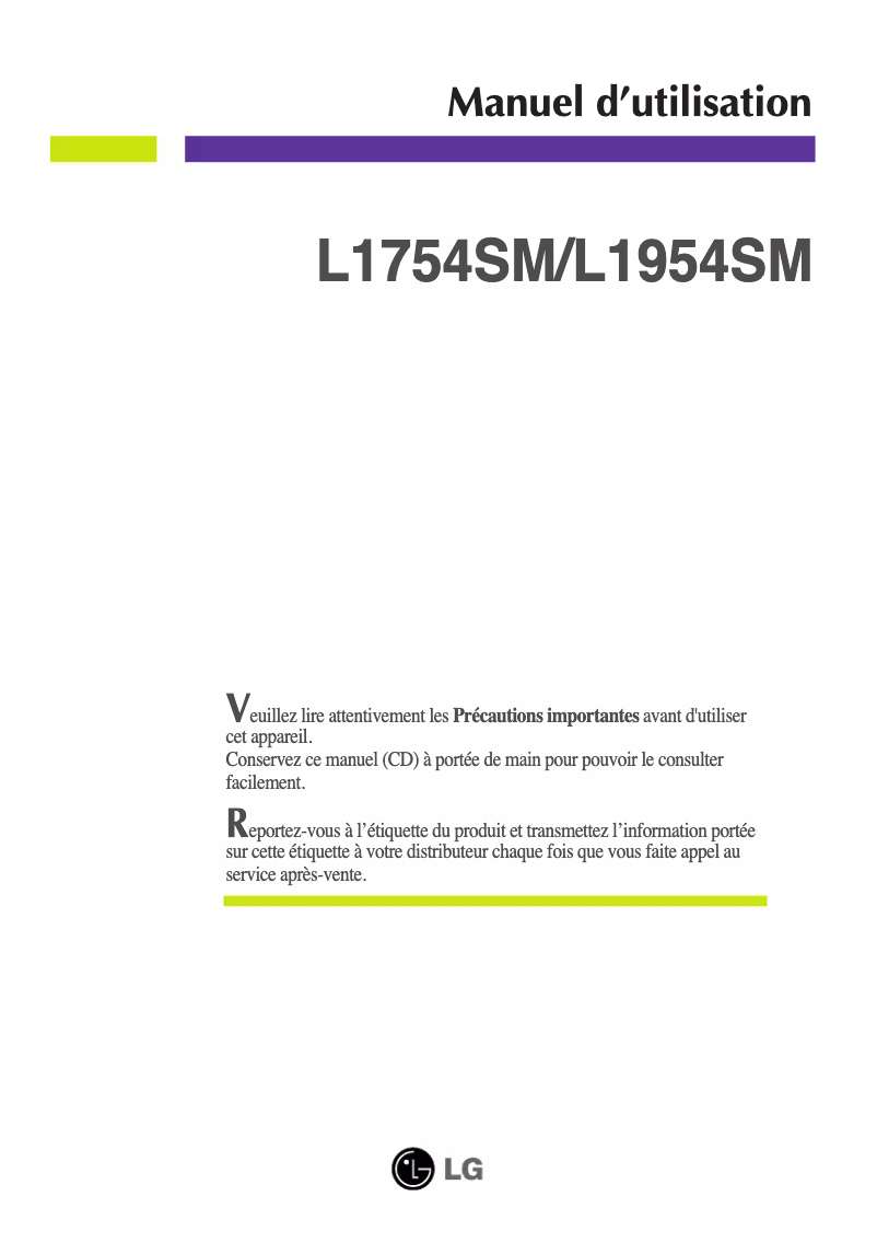 Page 1 de la notice Manuel utilisateur LG L1754SM