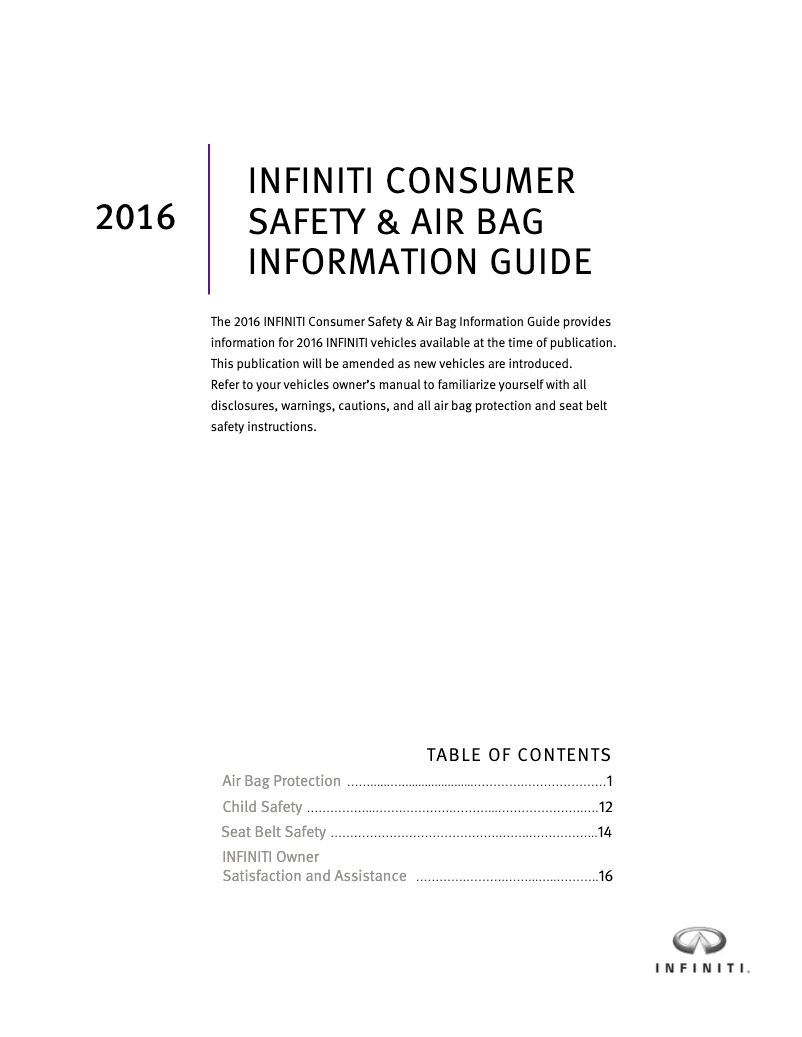Page n°1 - Instructions de sécurité Infiniti QX80 (2016)