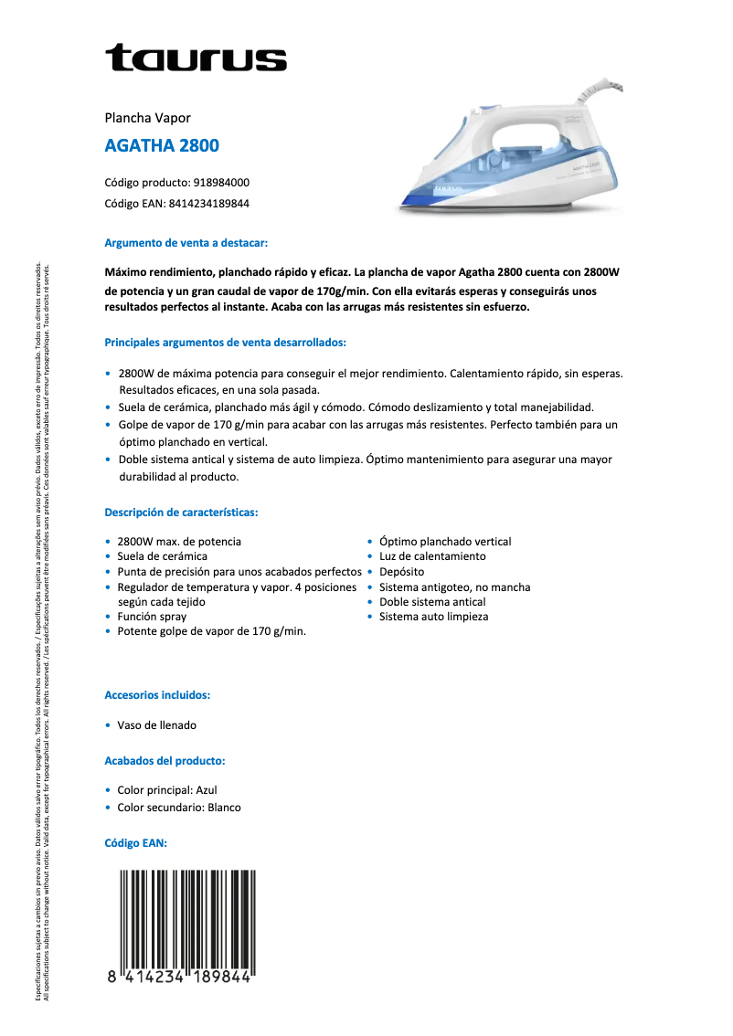 Image de la première page du manuel de l'appareil Agatha 2800