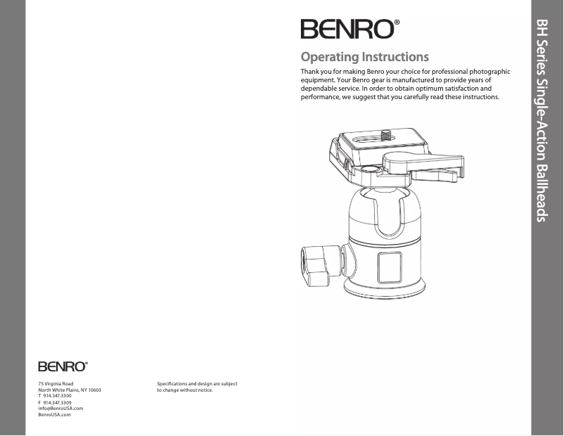 Page 1 de la notice Manuel utilisateur Benro BH00