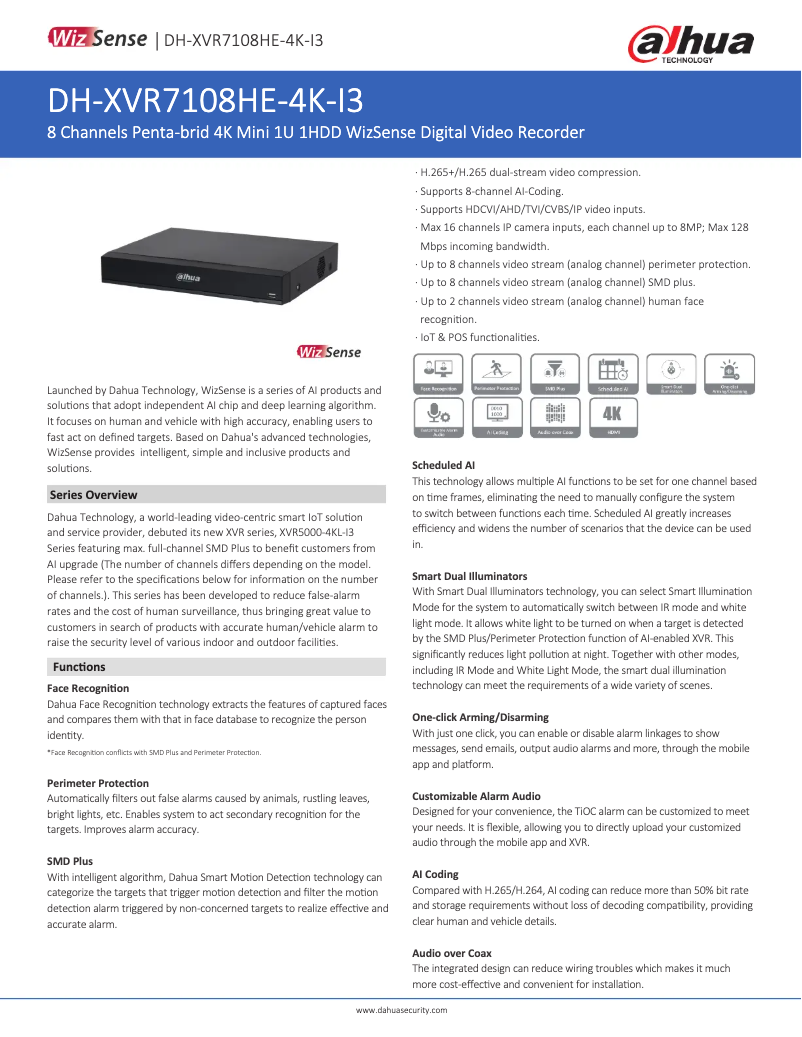 Page n°1 - Fiche technique Dahua Technology XVR7108HE-4K-I3