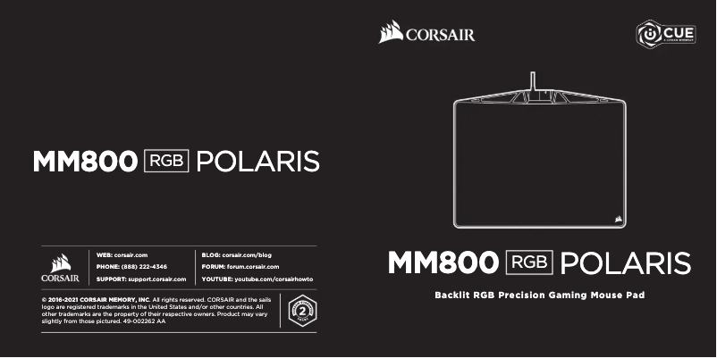 Page 1 de la notice Guide de démarrage rapide Corsair MM800 RGB Polaris