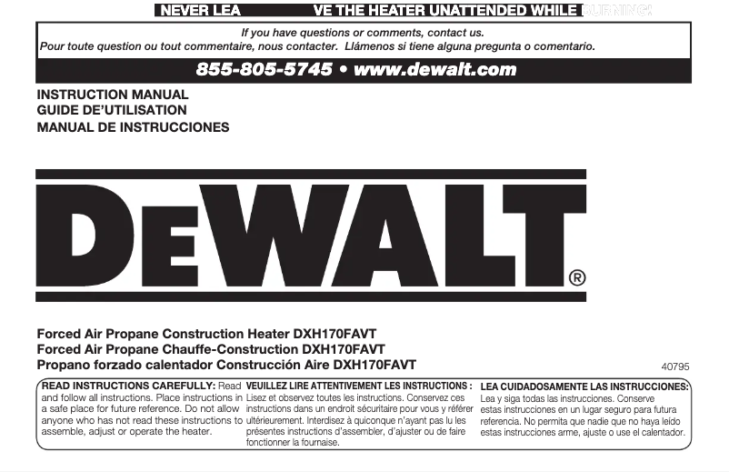 Page n°1 - Manuel utilisateur DeWalt DXH170FAVT
