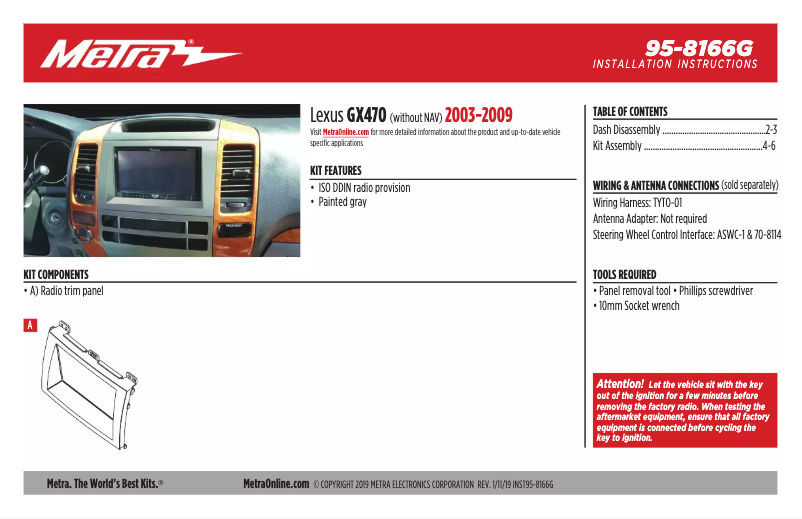 Page n°1 - Guide d'installation Metra 95-8166G