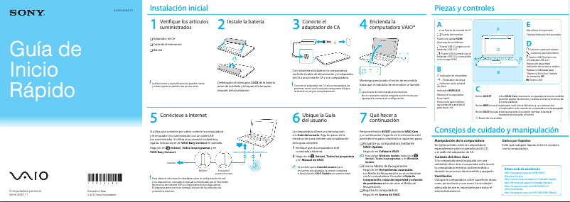 Página 1 del manual Guía de instalación Sony Vaio SVE11113FXB