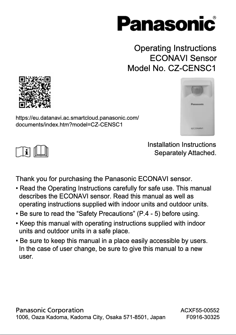 Page 1 de la notice Manuel utilisateur Panasonic CZ-CENSC1
