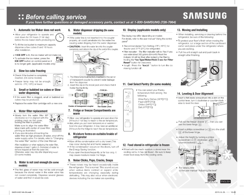 Page 1 de la notice Guide d'installation Samsung RF26J7510SR