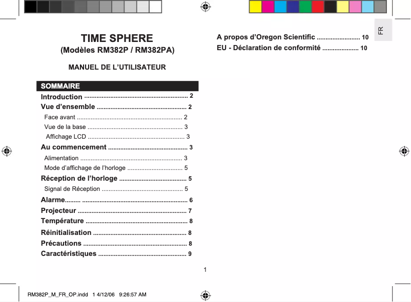 Page n°1 - Manuel utilisateur Oregon Scientific RM382P