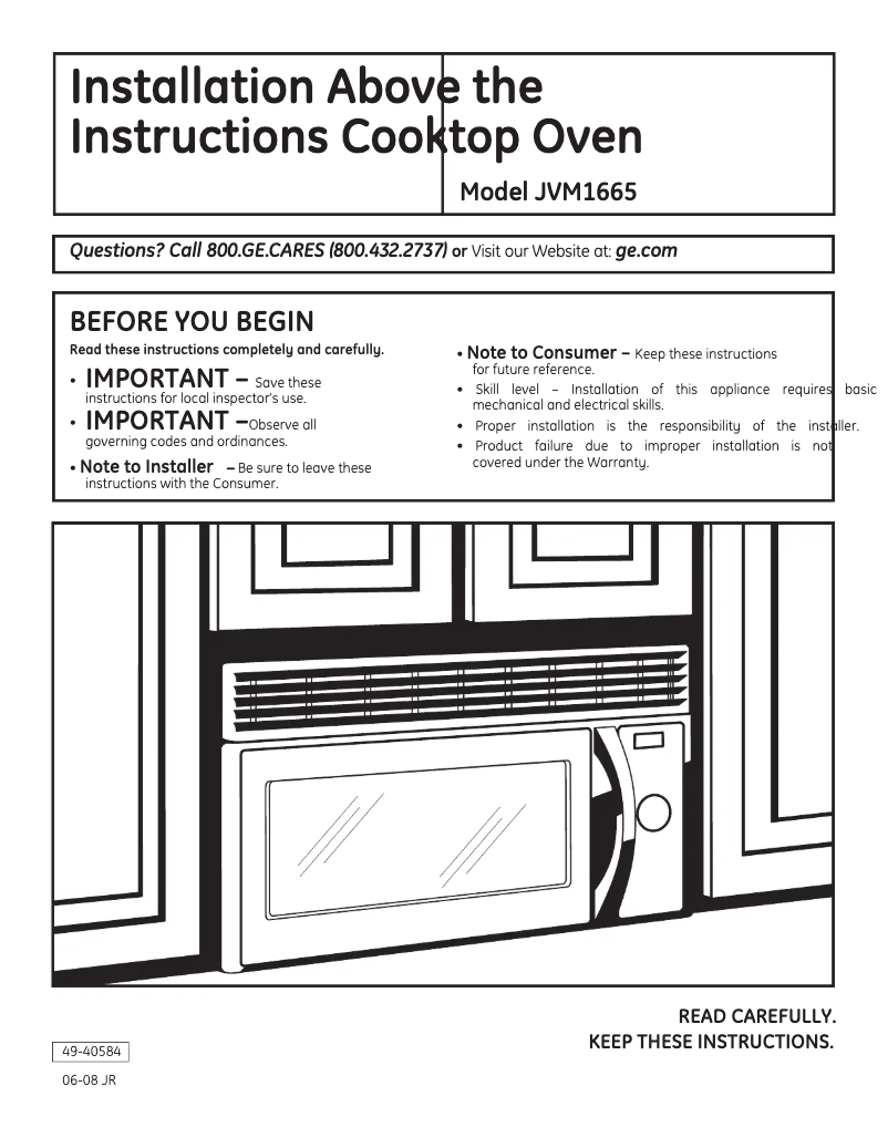Page 1 de la notice Guide d'installation GE Spacemaker JVM1665DNWW