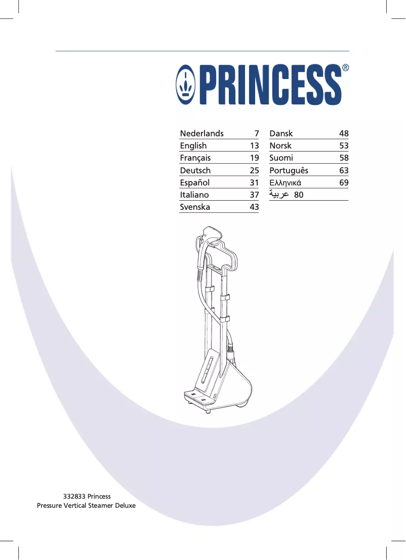 Page 1 de la notice Manuel utilisateur Princess Pressure Vertical Steamer Deluxe 332833