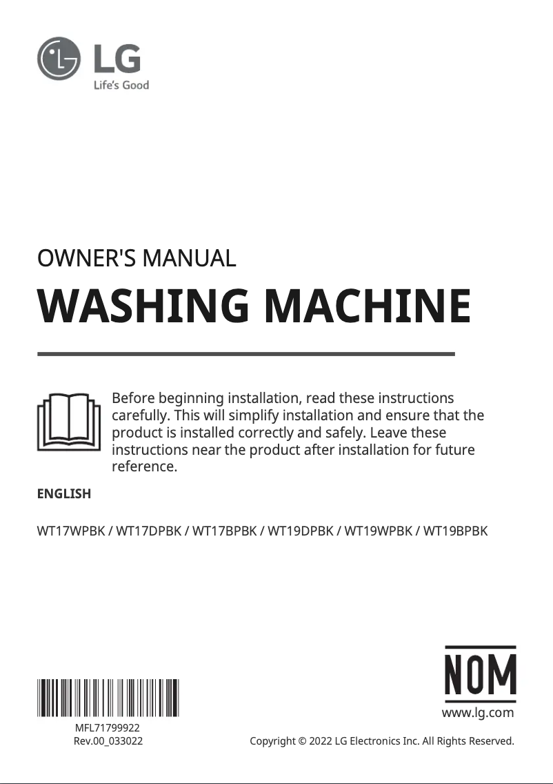 Image de la première page du manuel de l'appareil WT19BPBK