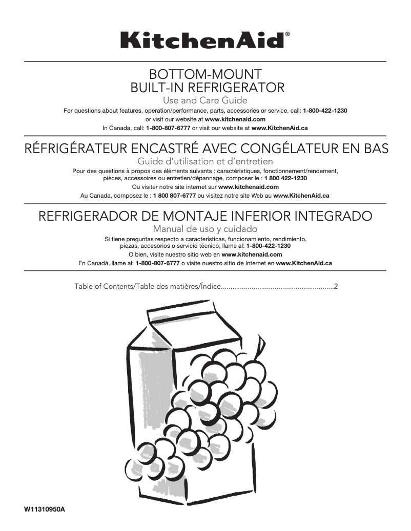 Page 1 de la notice Manuel utilisateur KitchenAid KBFN502EPA