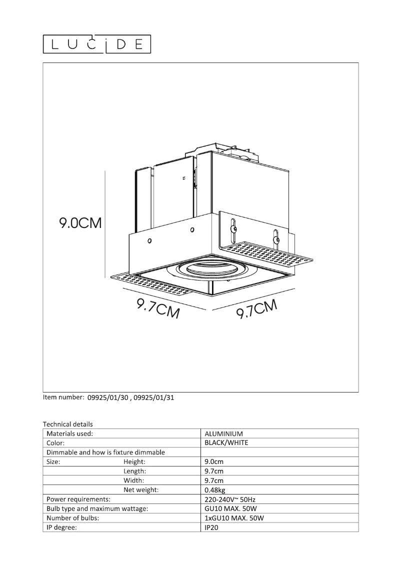 Page 1 de la notice Manuel utilisateur Lucide Trimless 09925/01/30