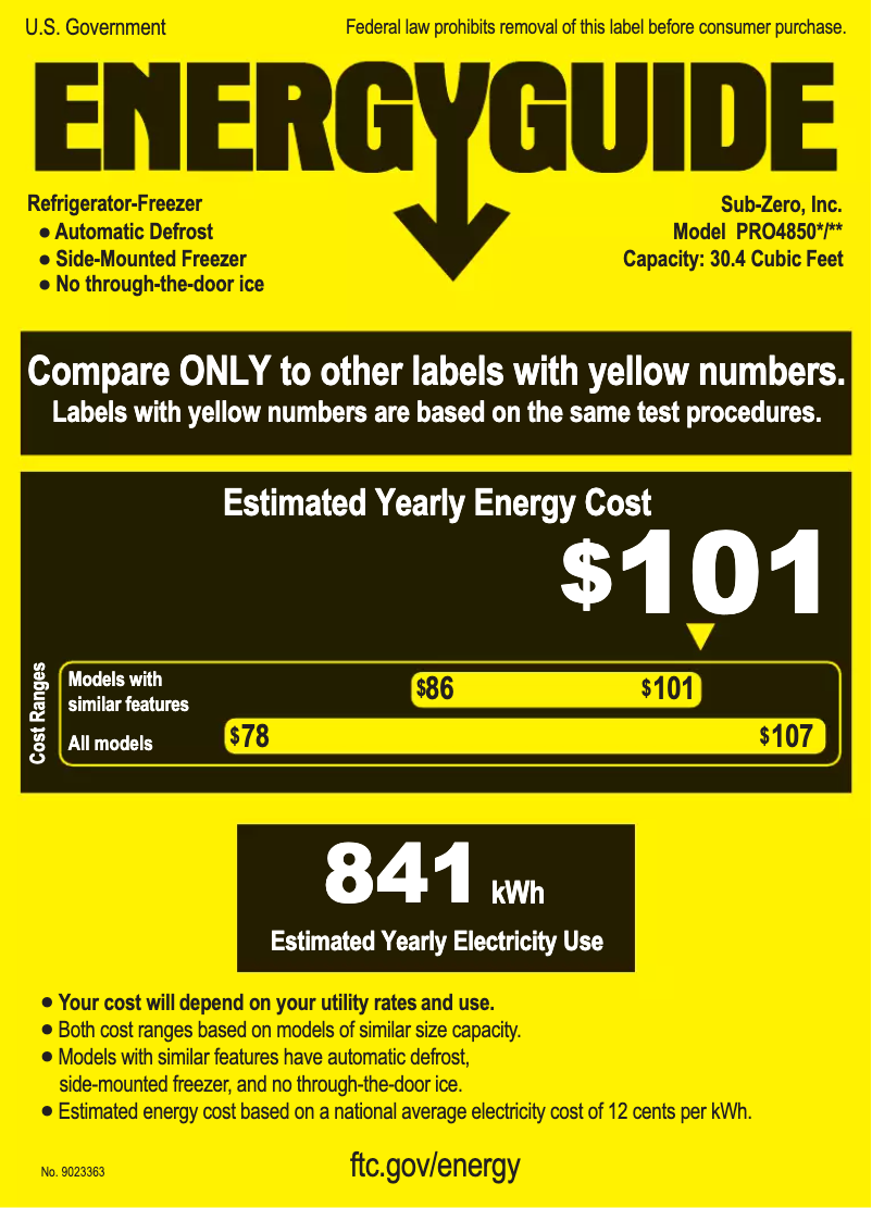 Page n°1 - Label énergétique Sub-Zero PRO4850