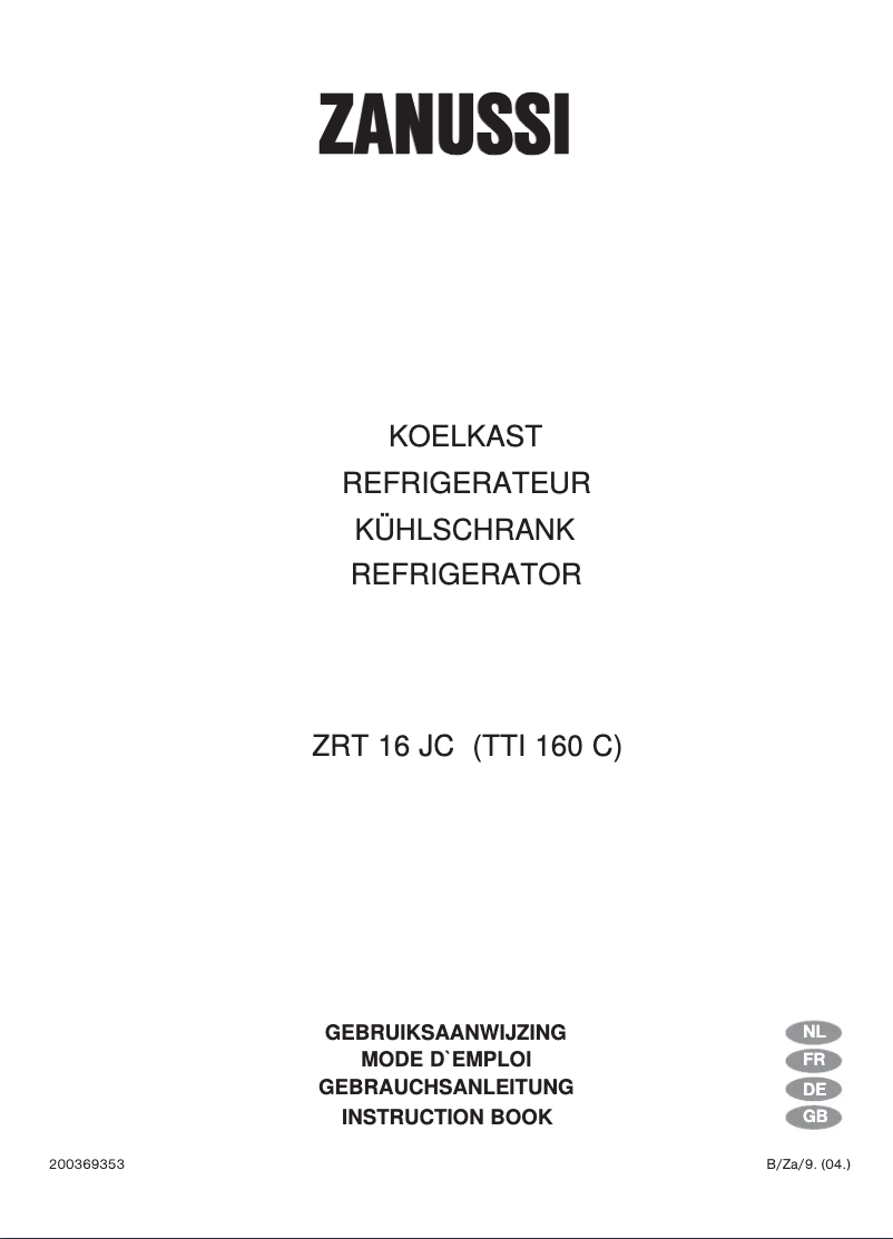 Page 1 de la notice Manuel utilisateur Zanussi ZRT 16 JC
