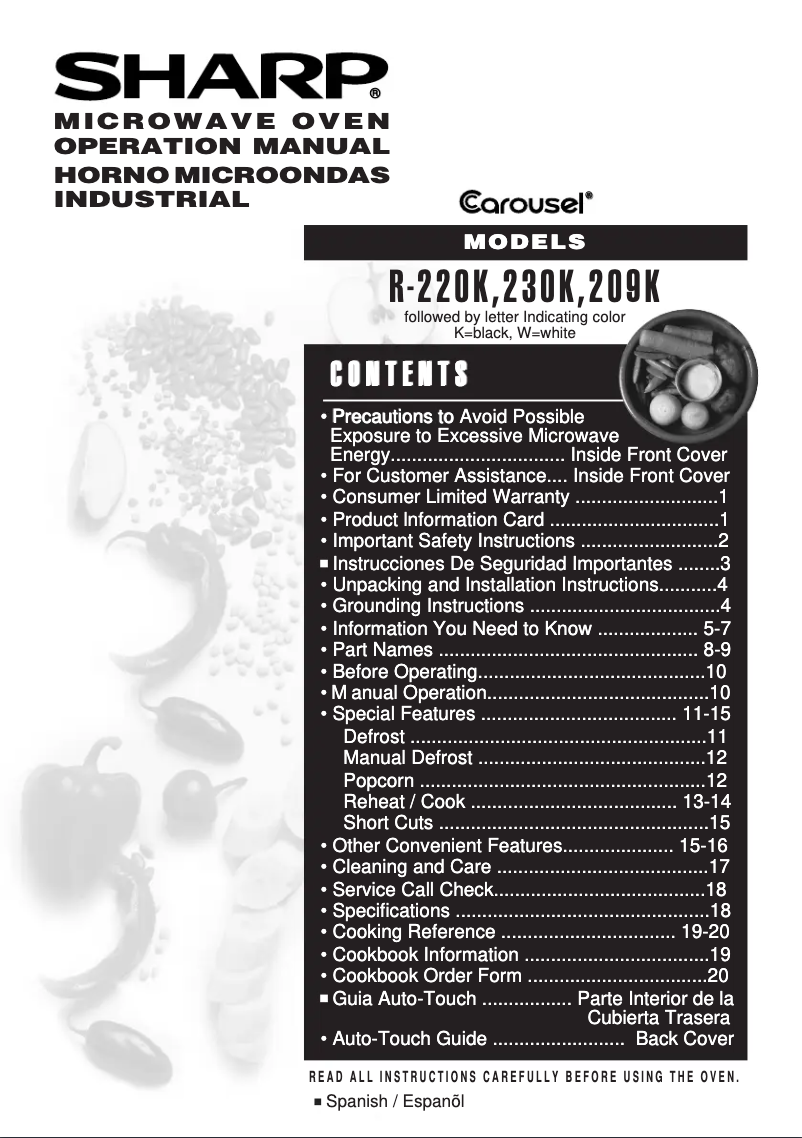 Page 1 de la notice Manuel utilisateur Sharp R-209K