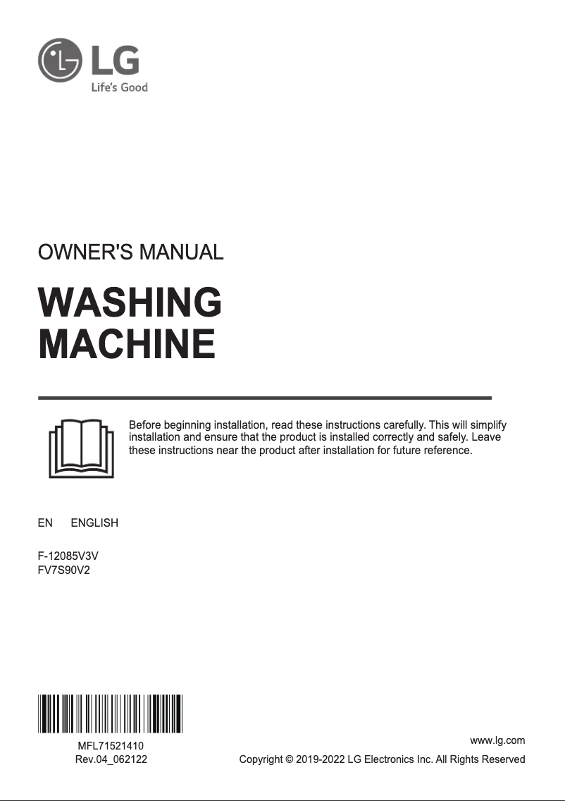 Page 1 de la notice Manuel utilisateur LG FV7S90V2