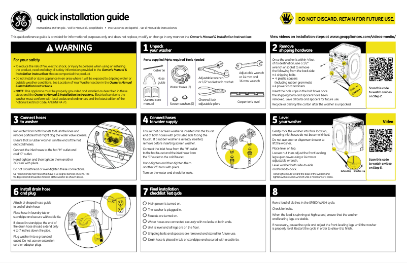 Page 1 of the manual User Manual GE GFWS2605FRR