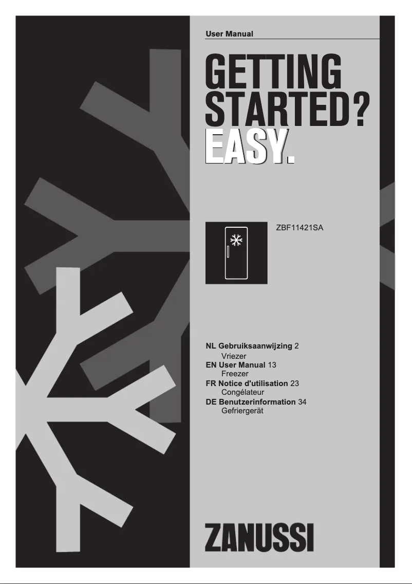 Page 1 de la notice Manuel utilisateur Zanussi ZBF11421SA
