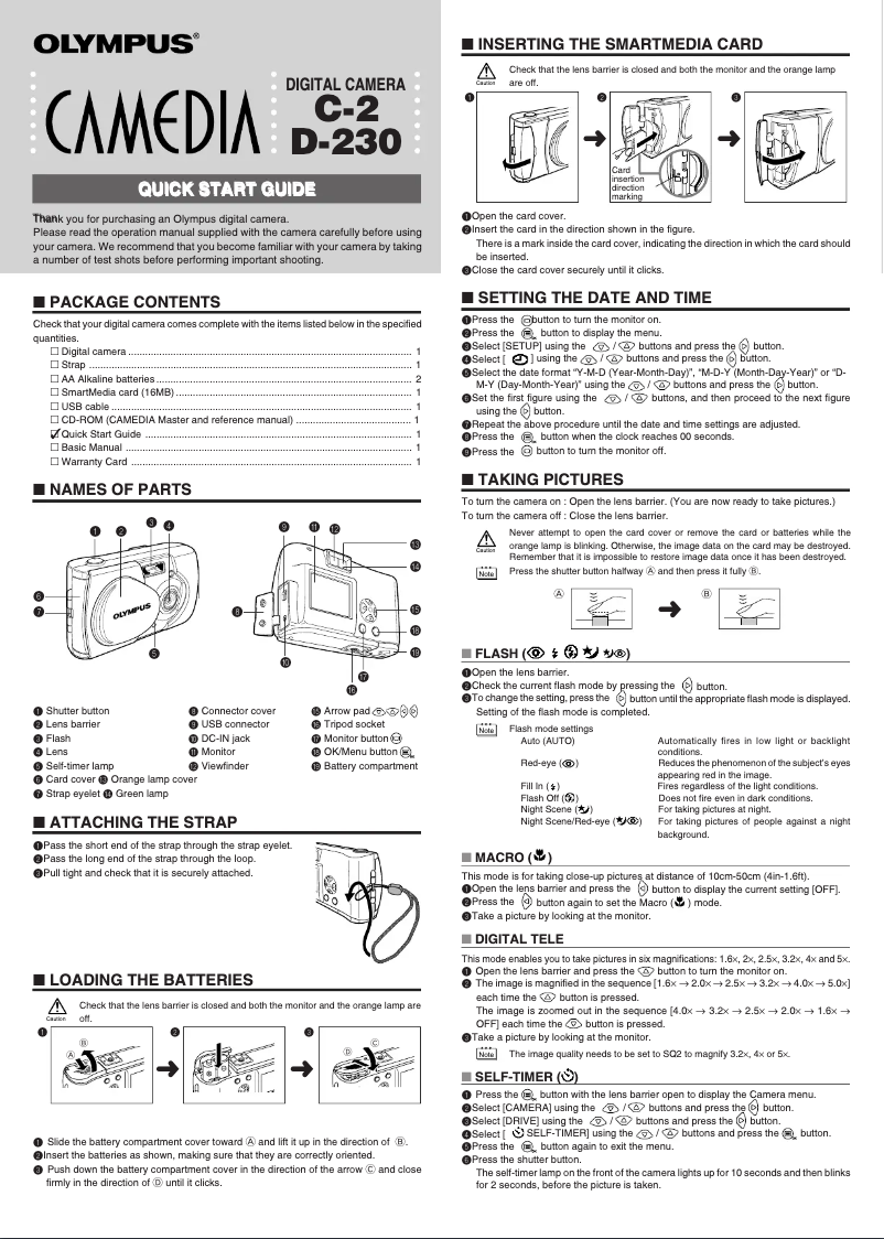Imagen de la primera página del manual del dispositivo Camedia D-230