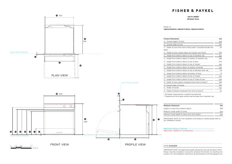 Page n°1 - Fiche technique Fisher & Paykel OB60SC7CEPX2