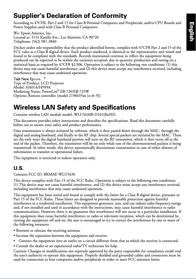 Image de la première page du manuel de l'appareil PowerLite EB-720
