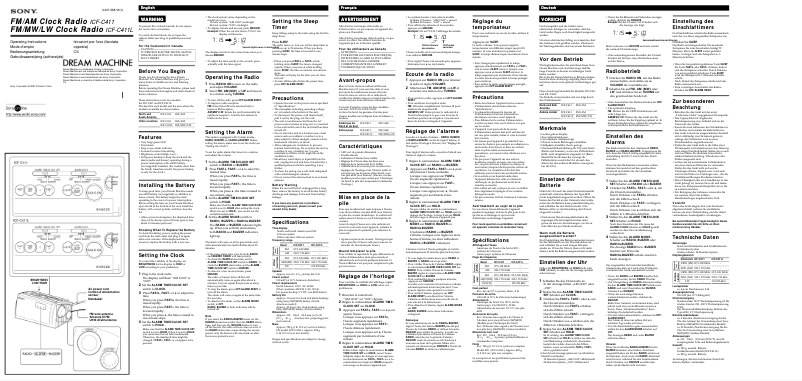 Page 1 de la notice Manuel utilisateur Sony ICF-C411