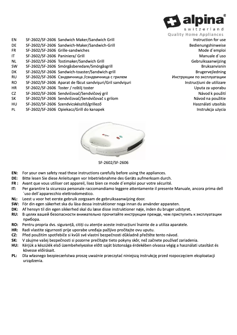 Page n°1 - Manuel utilisateur Alpina SF-2606
