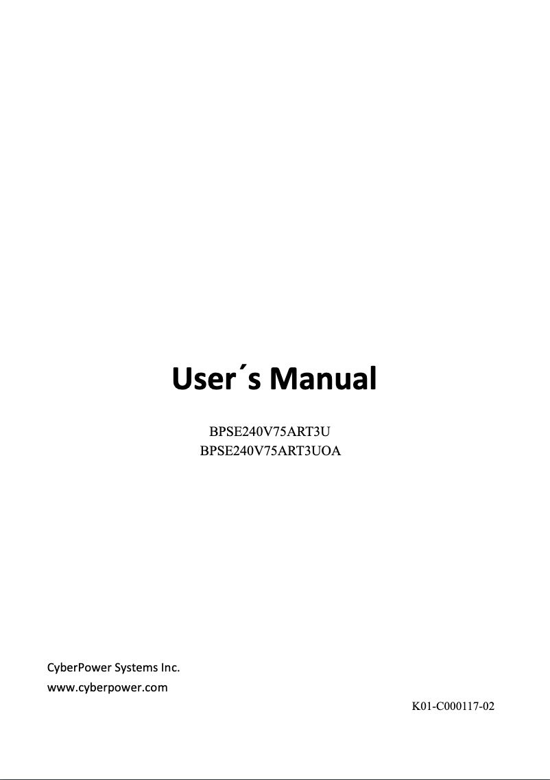 Page 1 de la notice Manuel utilisateur CyberPower BPSE240V75ART3UOA