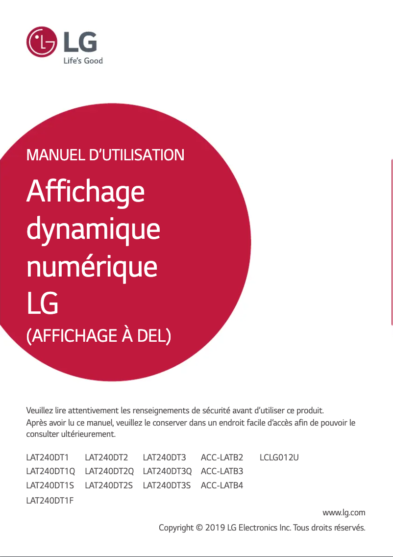 Page 1 de la notice Manuel utilisateur LG LAT240DT1