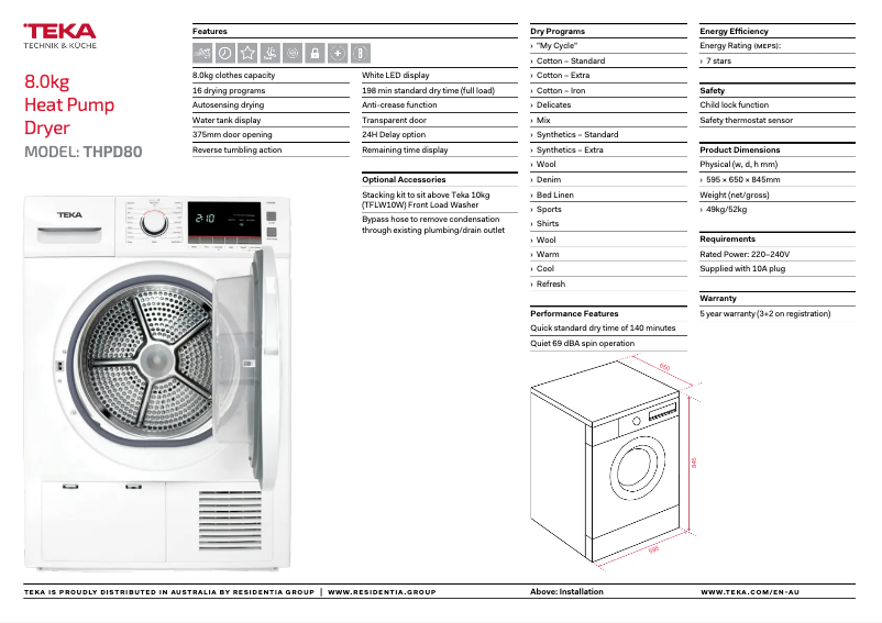 Page n°1 - Fiche technique Teka THPD80