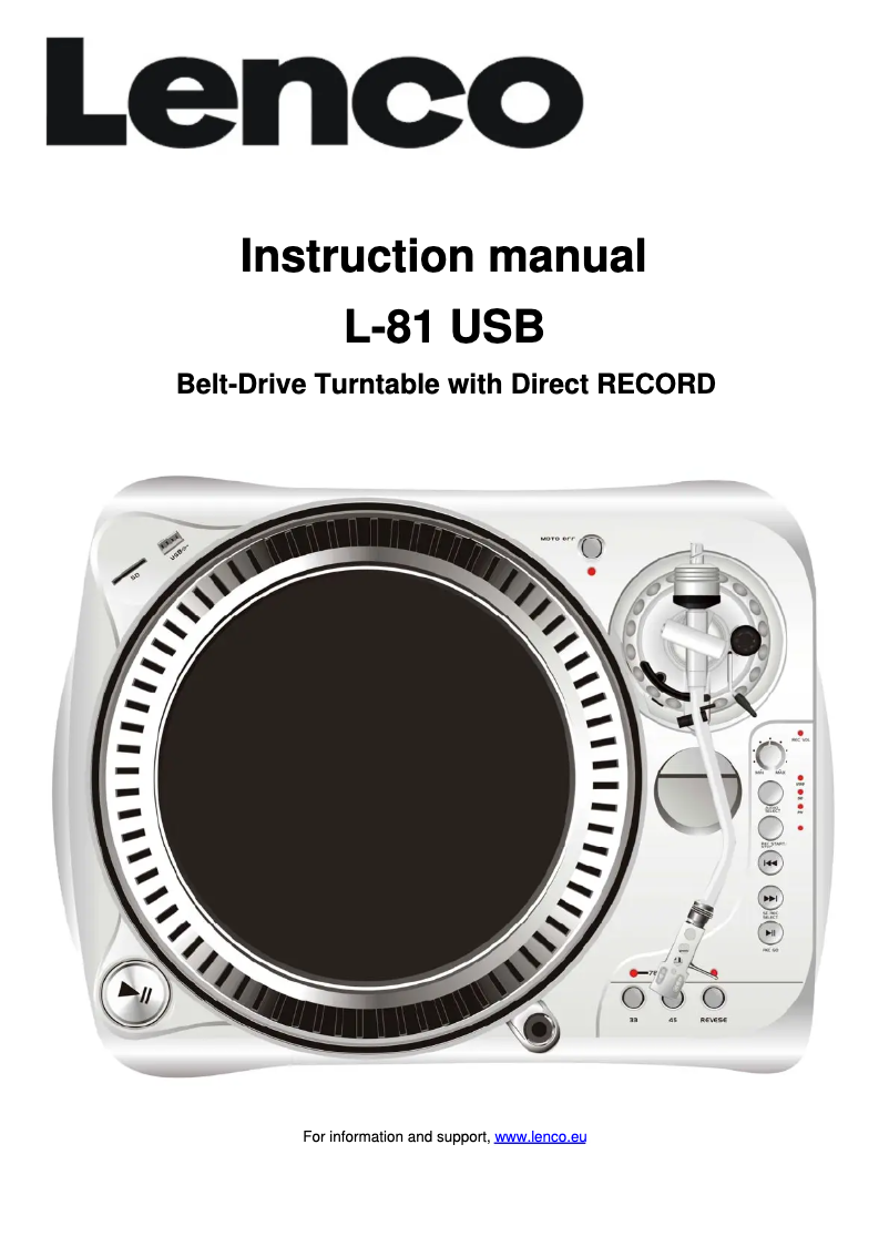 Page 1 de la notice Manuel utilisateur Lenco L-81 USB