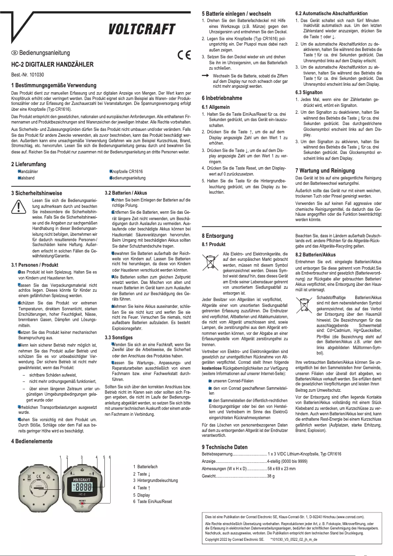 Page n°1 - Manuel utilisateur Voltcraft HC-2