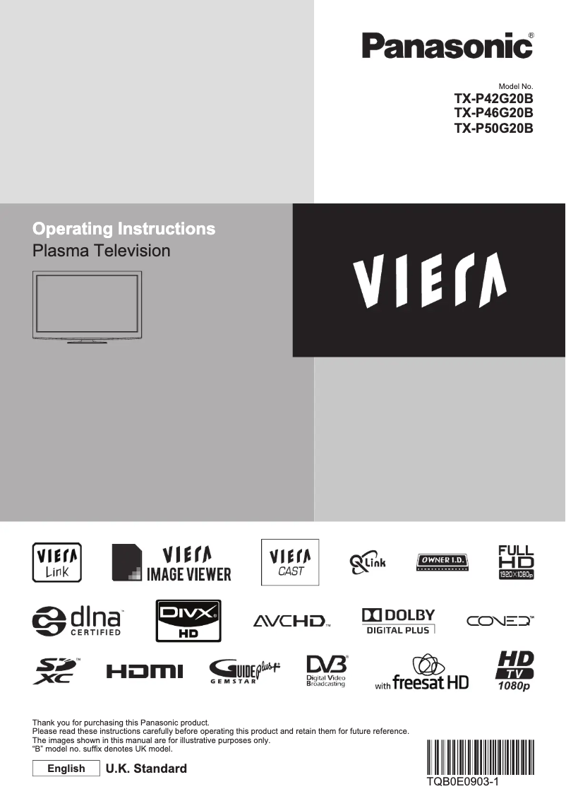 Page 1 de la notice Manuel utilisateur Panasonic Viera TX-P42G20B