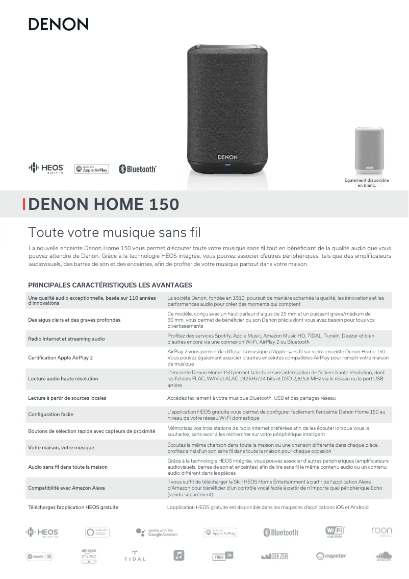 Página 1 del manual Ficha técnica Denon Home 150