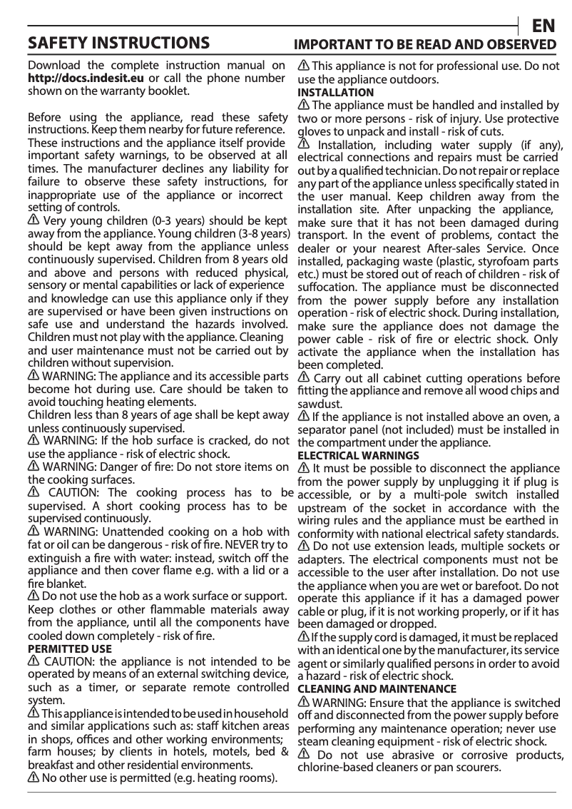Page 1 de la notice Mode d'emploi Indesit RI 861 X