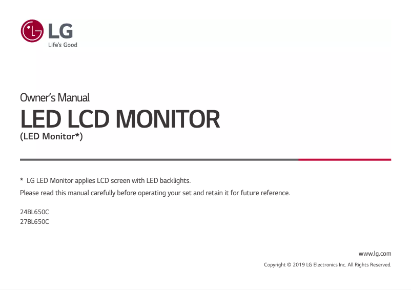 Page n°1 - Manuel utilisateur LG 27BL650C