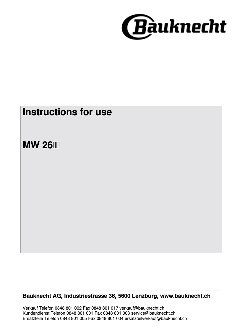 Page 1 de la notice Manuel utilisateur Bauknecht MW26
