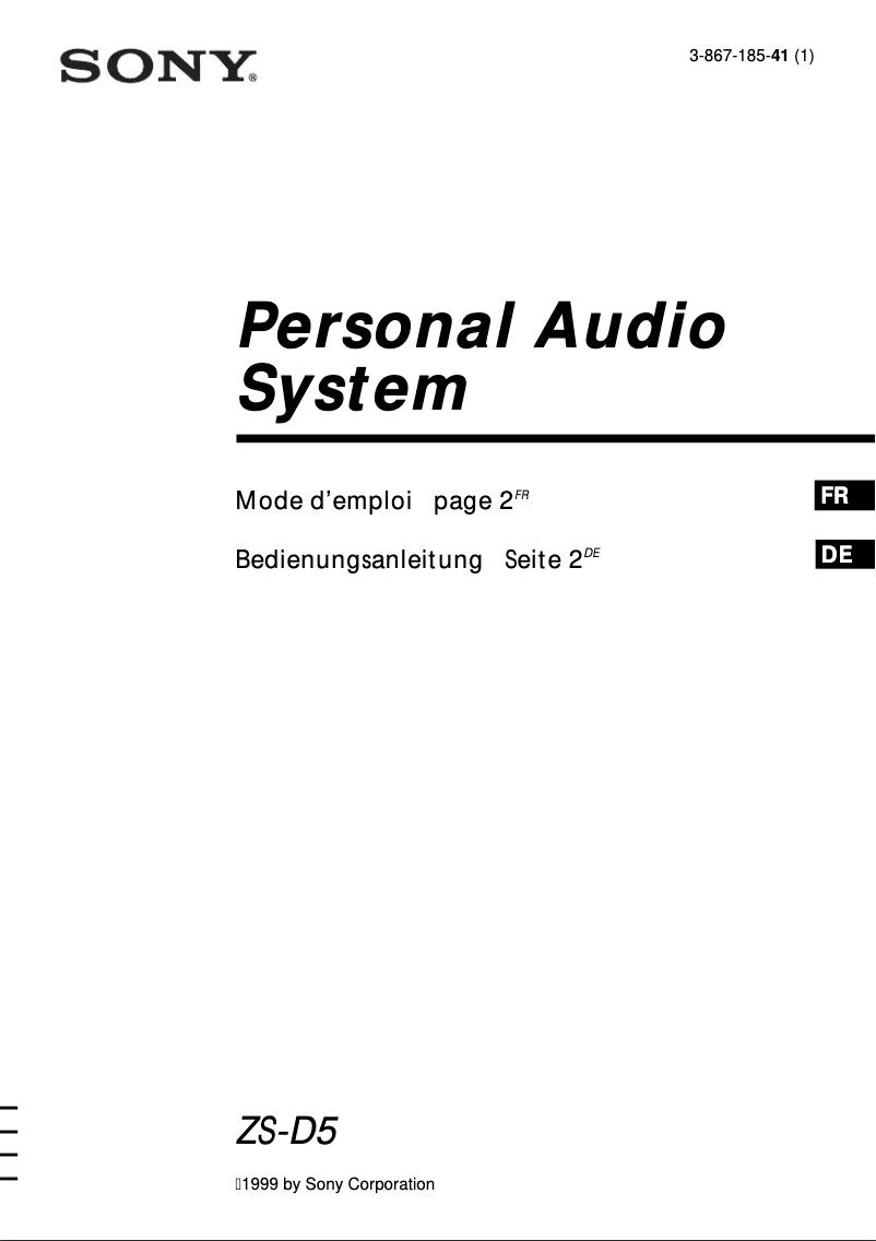 Page 1 de la notice Manuel utilisateur Sony ZS-D5