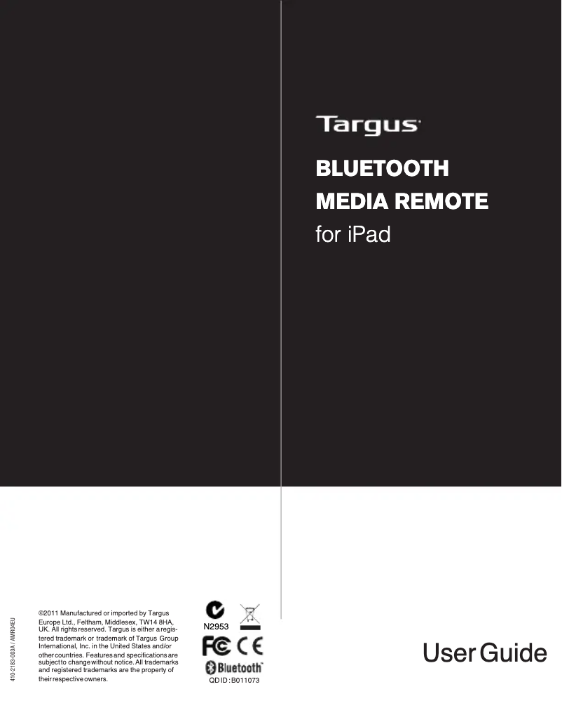 Page 1 de la notice Manuel utilisateur Targus AMR04EU