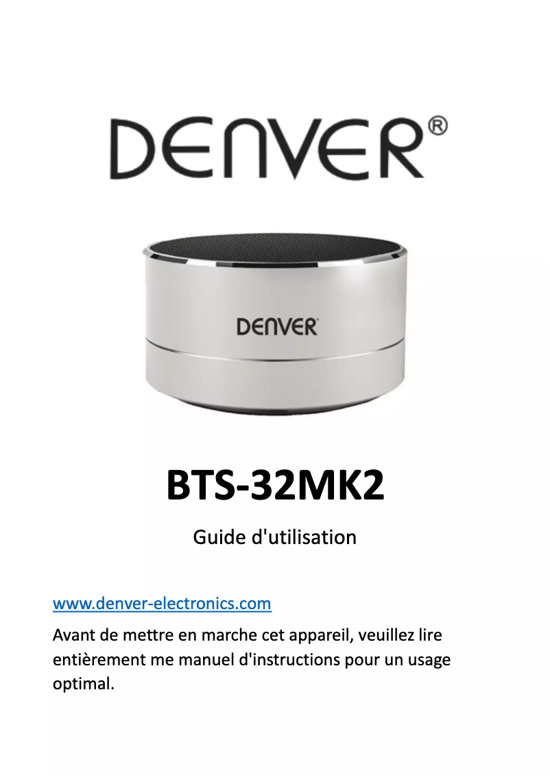 Page 1 de la notice Manuel utilisateur Denver BTS-32 MK2