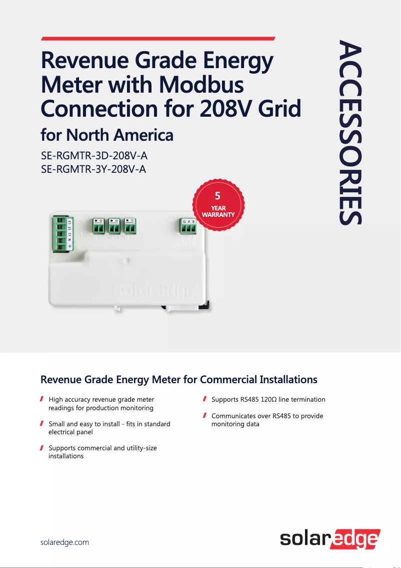 Page 1 de la notice Fiche technique SolarEdge SE-RGMTR-3D-208V-A
