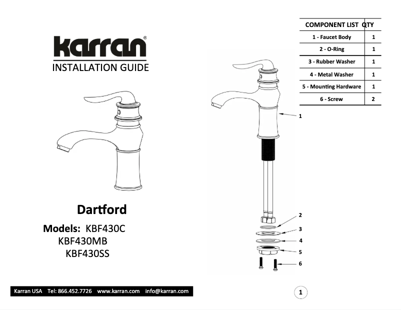 Page 1 de la notice Manuel utilisateur Karran Dartford KBF430C