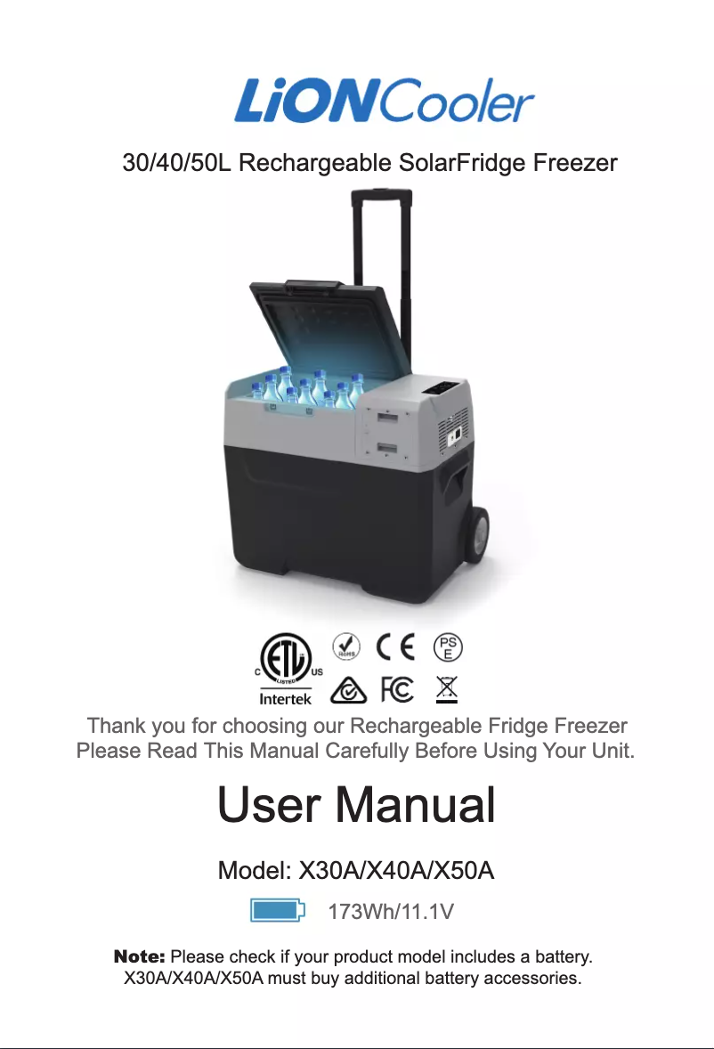 Image de la première page du manuel de l'appareil LiONCooler X40A