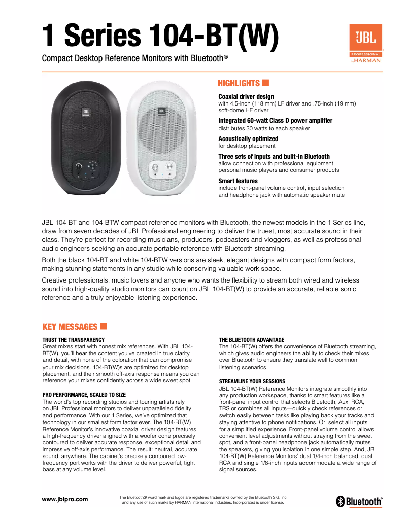 Página 1 del manual Ficha técnica JBL 104-BT