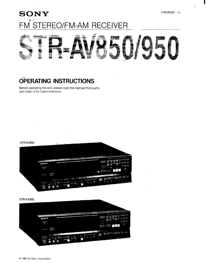 Image de la première page du manuel de l'appareil STR-AV950