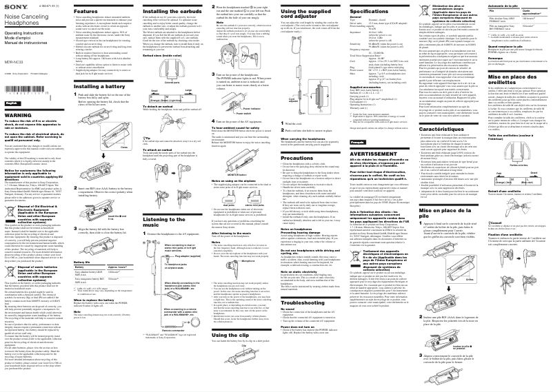 Image de la première page du manuel de l'appareil MDR-NC33