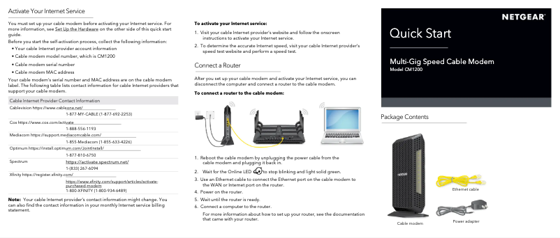 Page n°1 - Guide d'installation Netgear Nighthawk CM1200