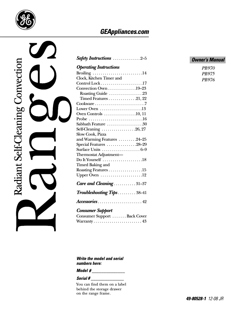 Page n°1 - Manuel d'utilisation et d'entretien GE Profile PB975TMWW
